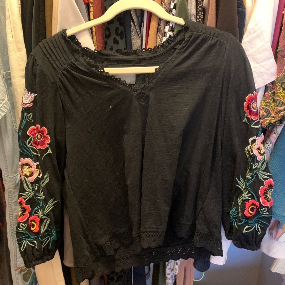 Petite Anthropologie Embroidered Blouse